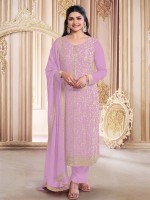 Purple Pink Faux Georgette Designer Salwar Kameez